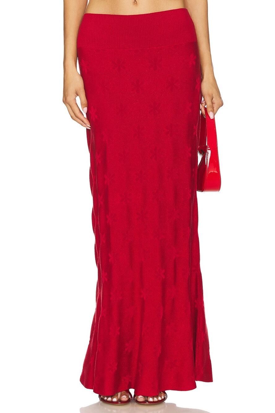 Asta Resort Lorena Maxi Skirt Floral Knit Evening Preppy Casual Going Out S